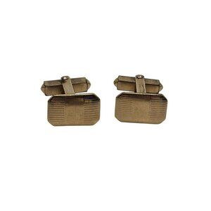 Vintage Gold Tone Cufflinks Rectangular Design Mid Century Engravable